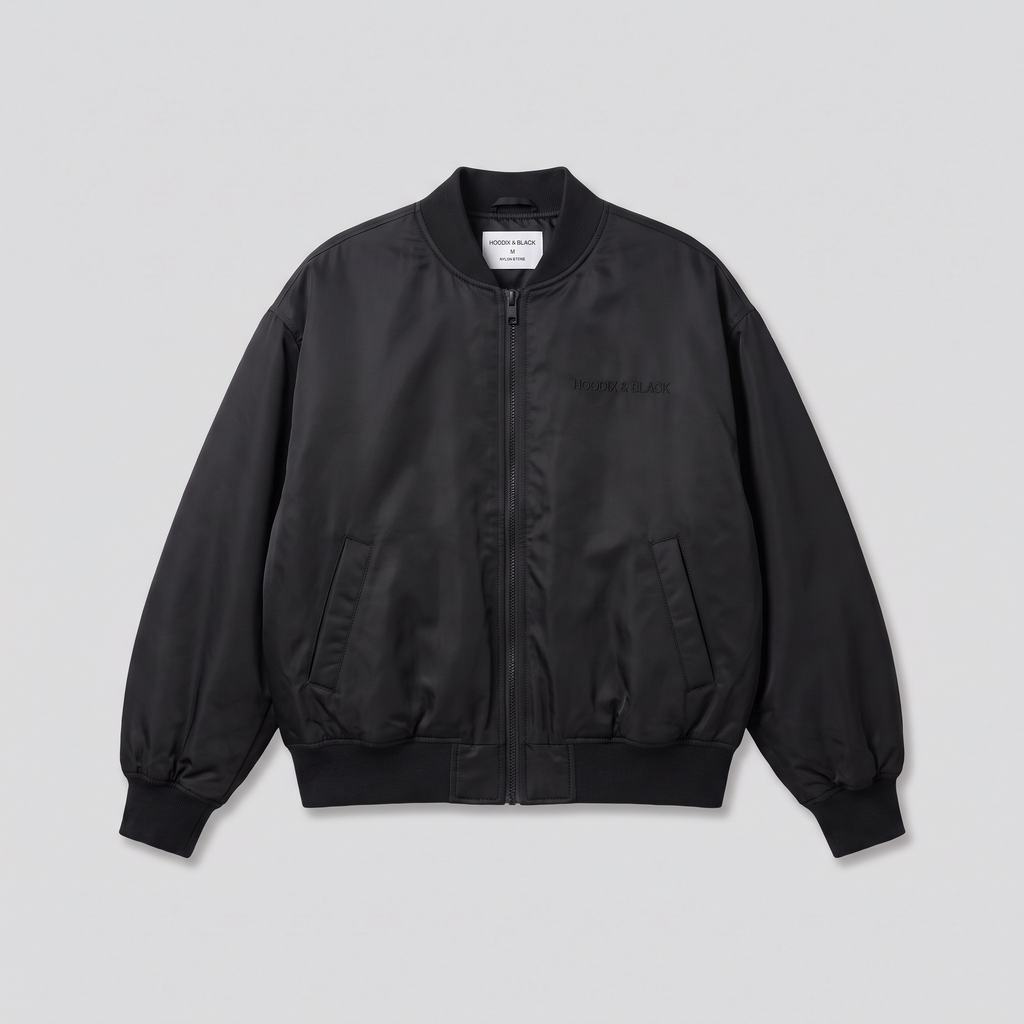 Bomber oversize, noir, vue de face — HOODIX & BLACK