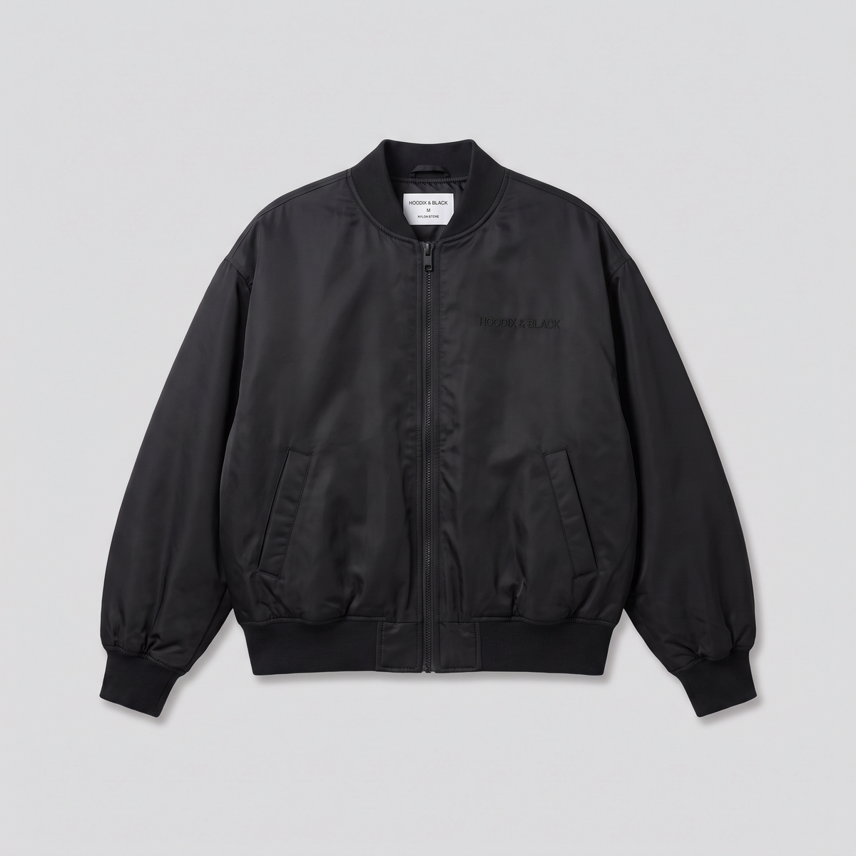 Bomber oversize, noir, vue de face — HOODIX & BLACK