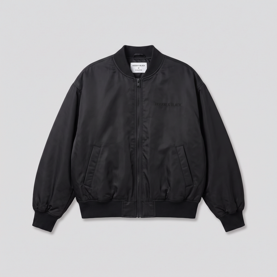 Bomber oversize, noir, vue de face — HOODIX & BLACK