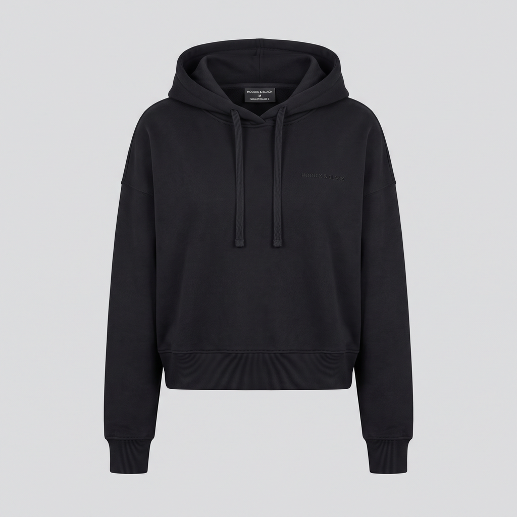 Hoodie court, noir, vue de face — HOODIX & BLACK