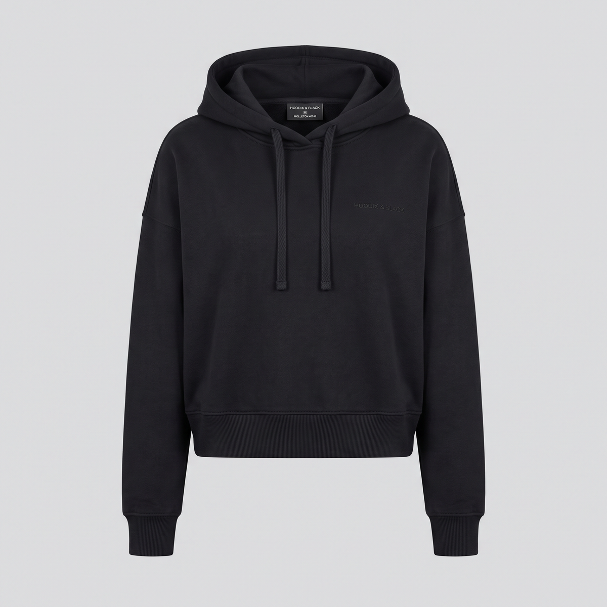 Hoodie court, noir, vue de face — HOODIX & BLACK