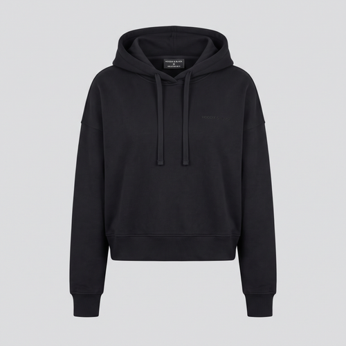 Hoodie court, noir, vue de face — HOODIX & BLACK
