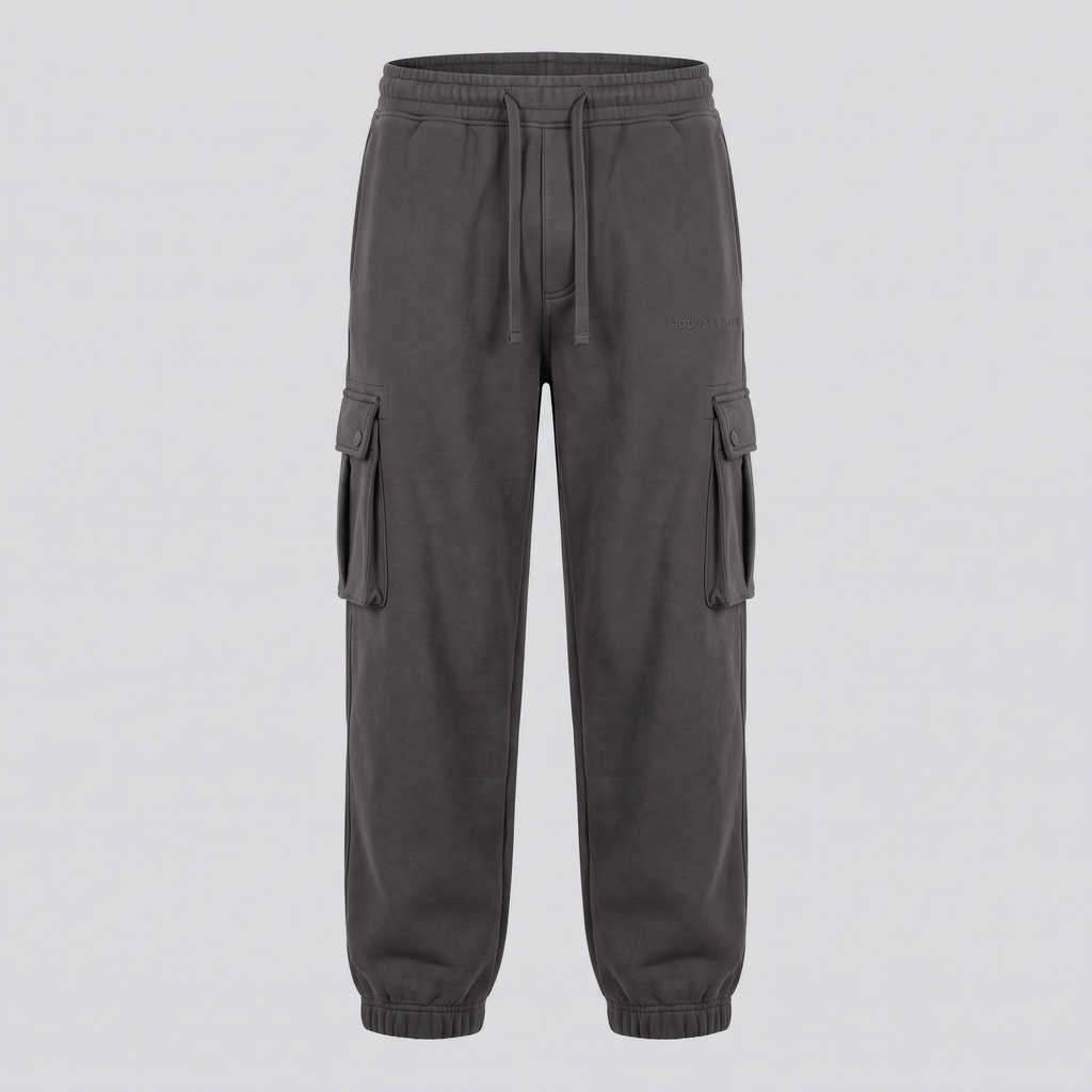 Jogging cargo, charbon, vue de face — HOODIX & BLACK