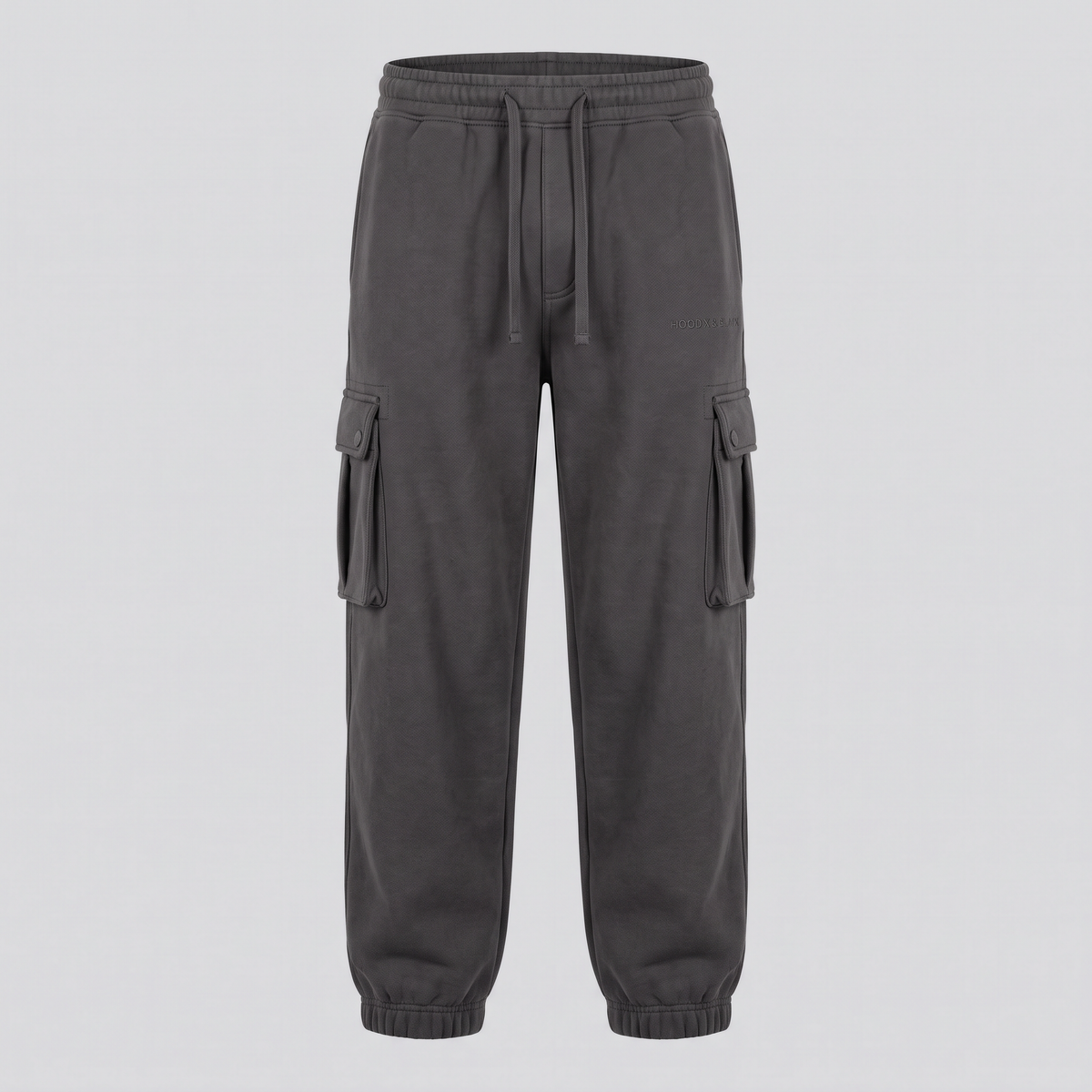Jogging cargo, charbon, vue de face — HOODIX & BLACK