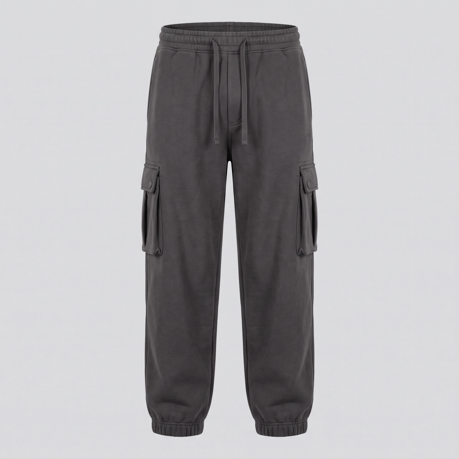 Jogging cargo, charbon, vue de face — HOODIX & BLACK