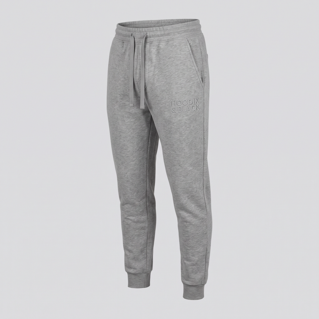 Jogging resserré, gris chiné, vue de face — HOODIX & BLACK