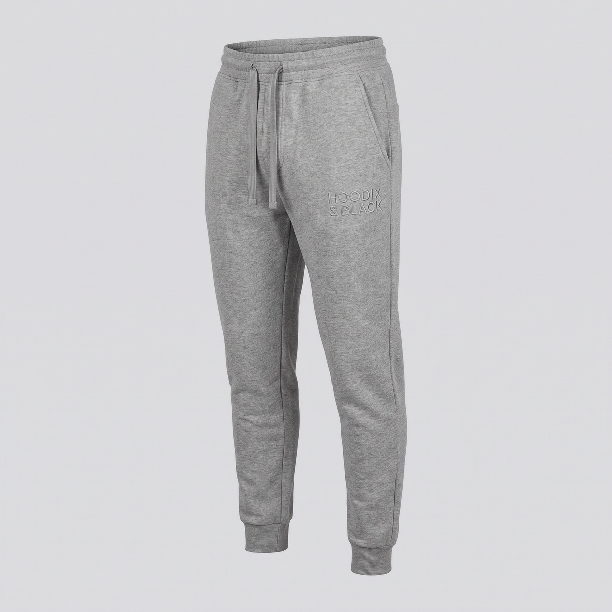 Jogging resserré, gris chiné, vue de face — HOODIX & BLACK