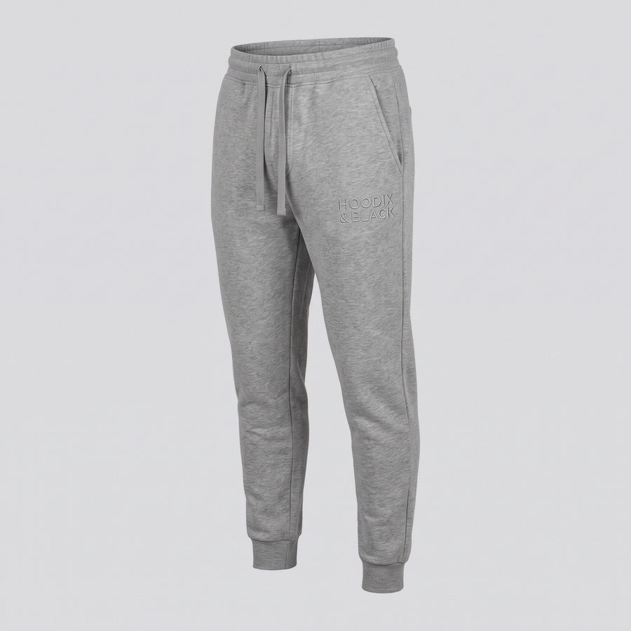 Jogging resserré, gris chiné, vue de face — HOODIX & BLACK