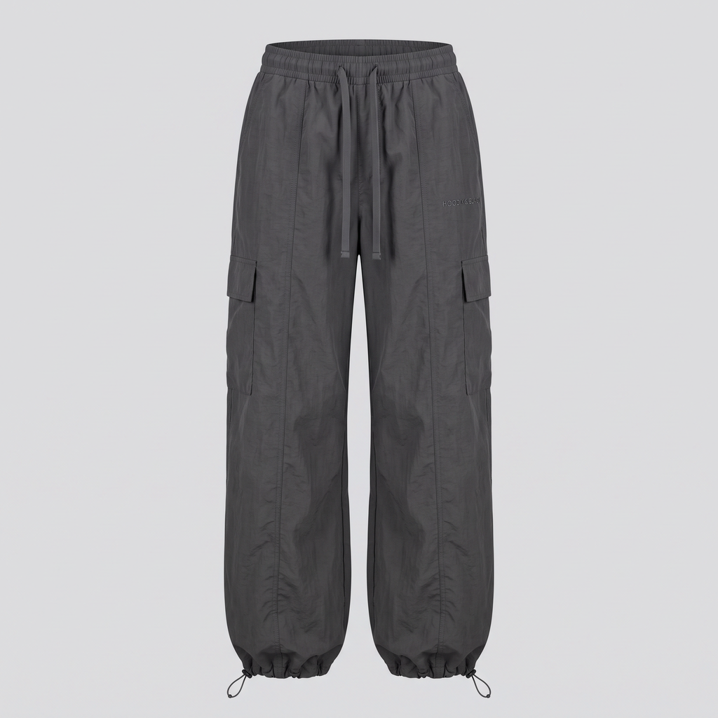 Pantalon parachute, anthracite, vue de face — HOODIX & BLACK