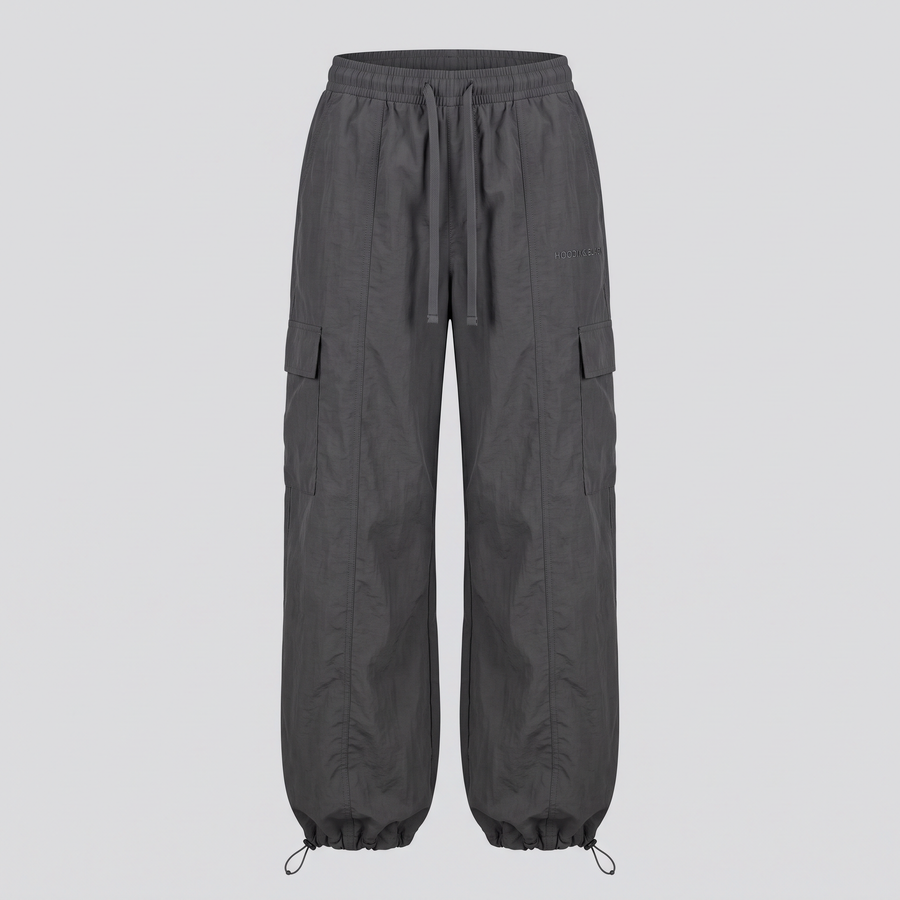 Pantalon parachute, anthracite, vue de face — HOODIX & BLACK