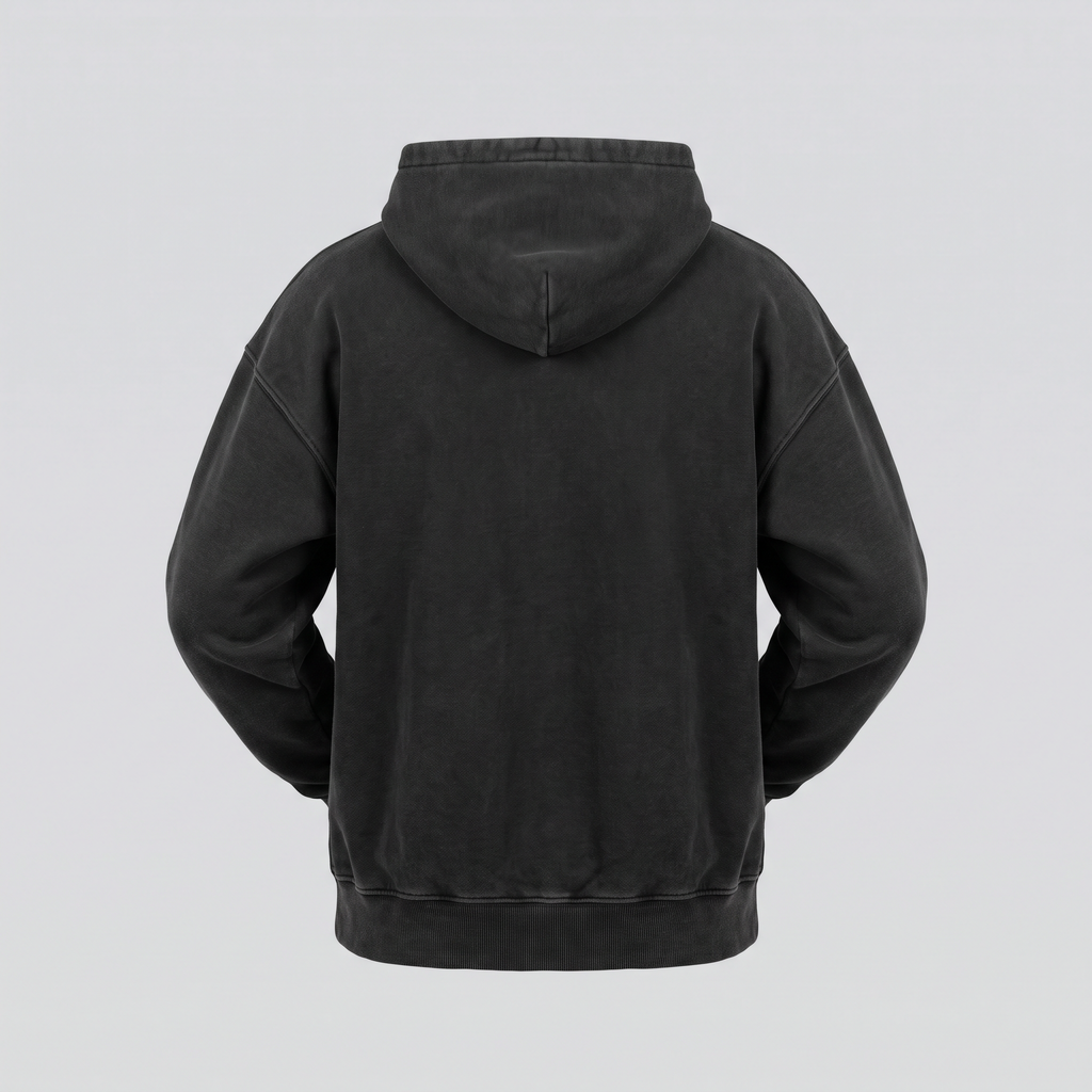 Sweat à capuche oversize, noir délavé, vue de dos — HOODIX & BLACK