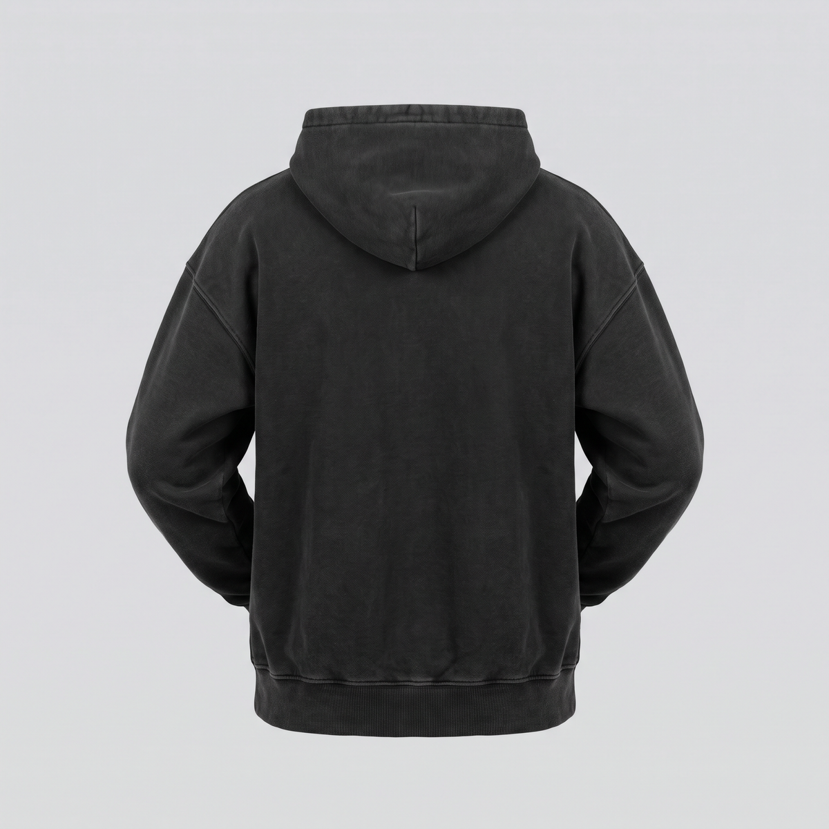 Sweat à capuche oversize, noir délavé, vue de dos — HOODIX & BLACK