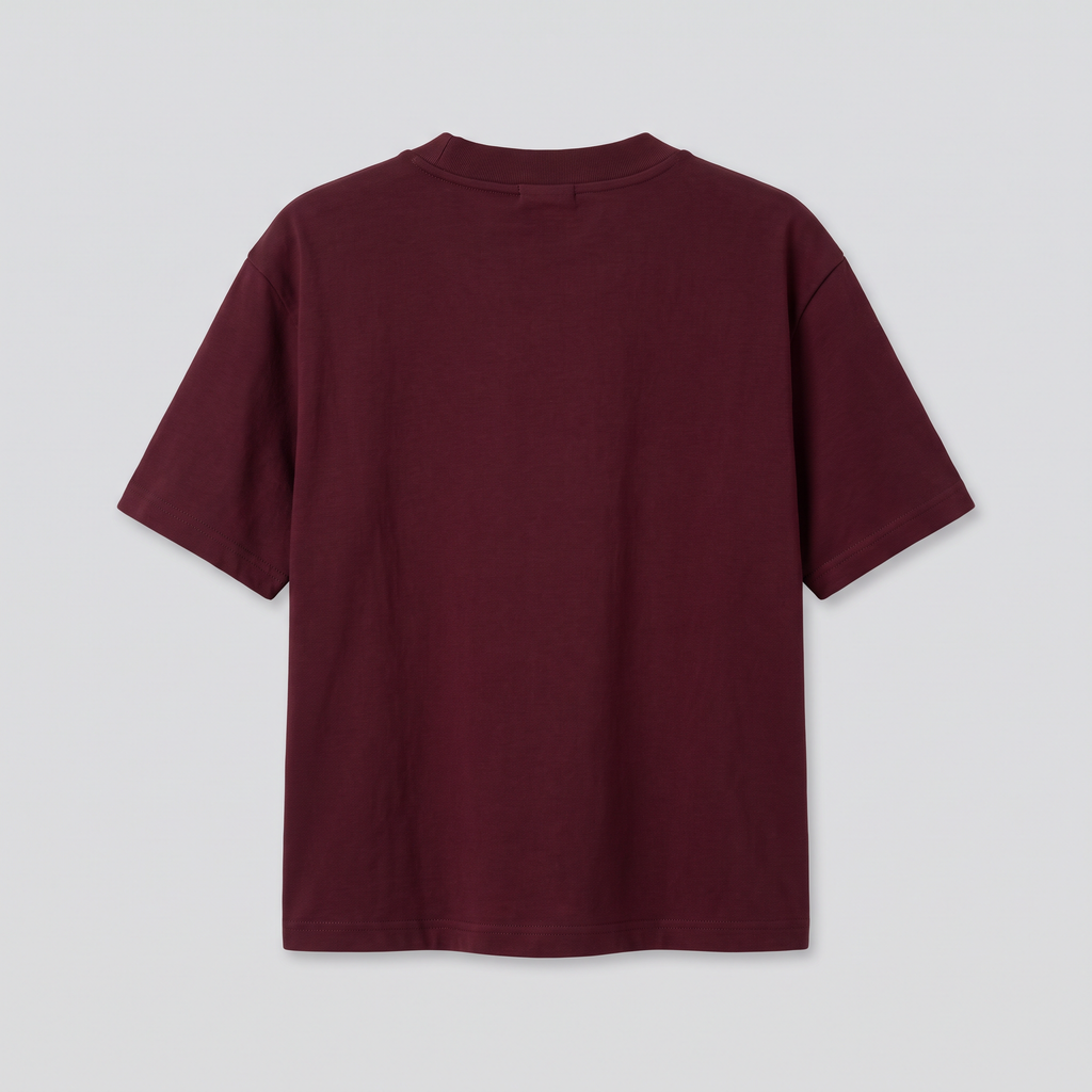 T-shirt boxy épais, lie-de-vin, vue de dos — HOODIX & BLACK