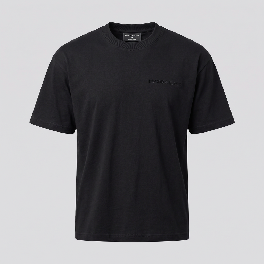 T-shirt épais col montant, noir, vue de face — HOODIX & BLACK