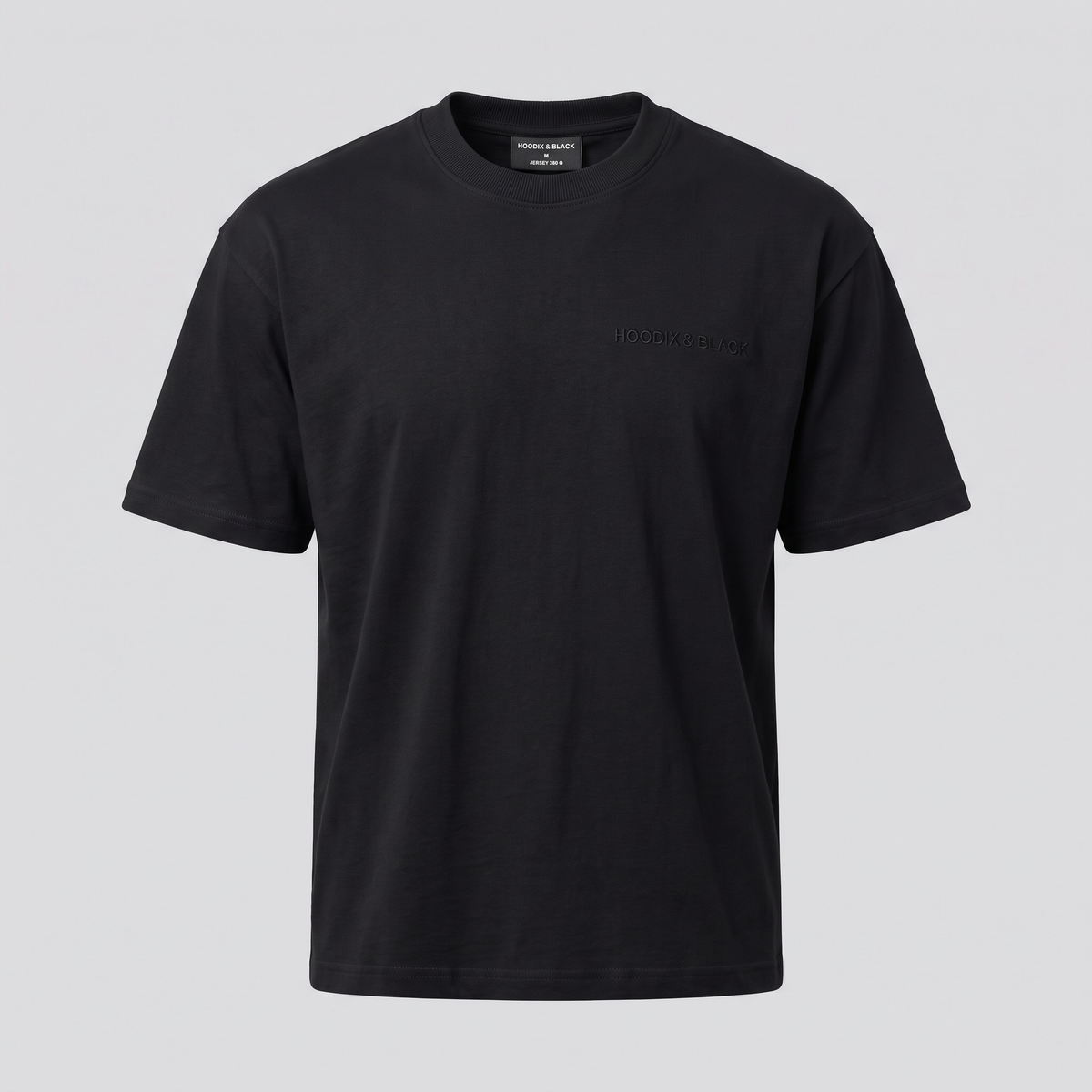 T-shirt épais col montant, noir, vue de face — HOODIX & BLACK