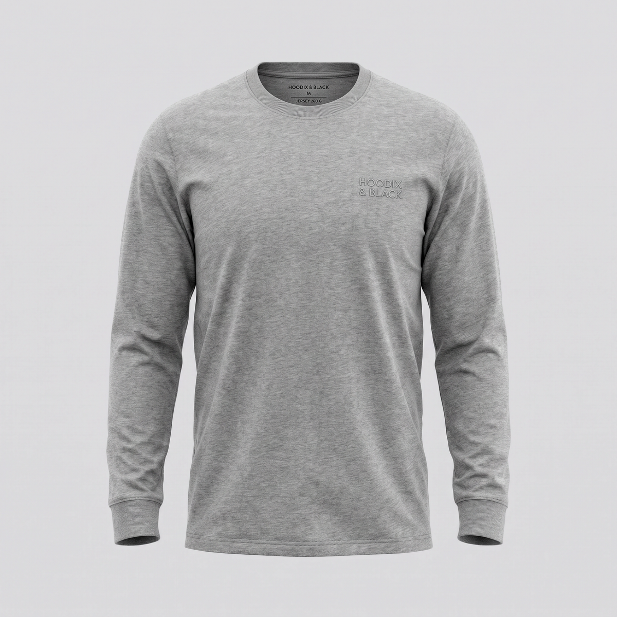 T-shirt manches longues, gris chiné, vue de face — HOODIX & BLACK